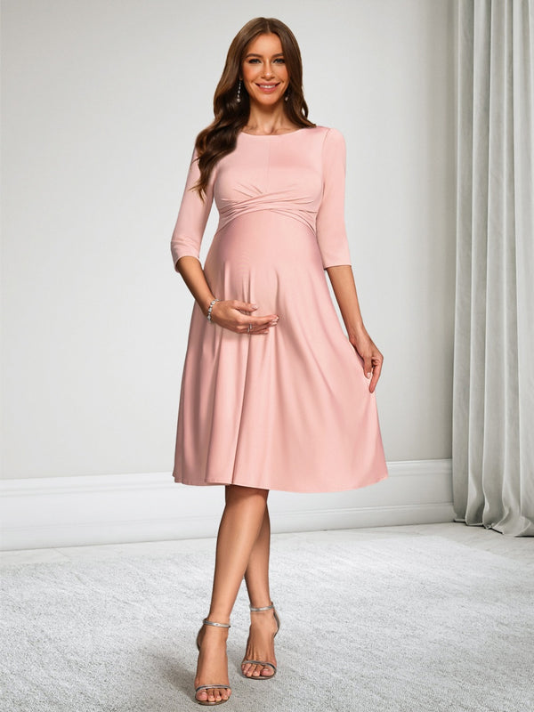 A-Line/Princess Scoop Neck Half Sleeves Knee-Length Baby Shower Wedding Guest Dresses