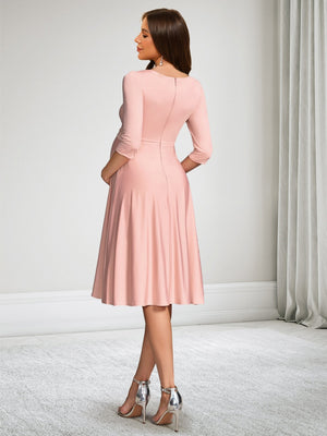 A-Line/Princess Scoop Neck Half Sleeves Knee-Length Baby Shower Wedding Guest Dresses