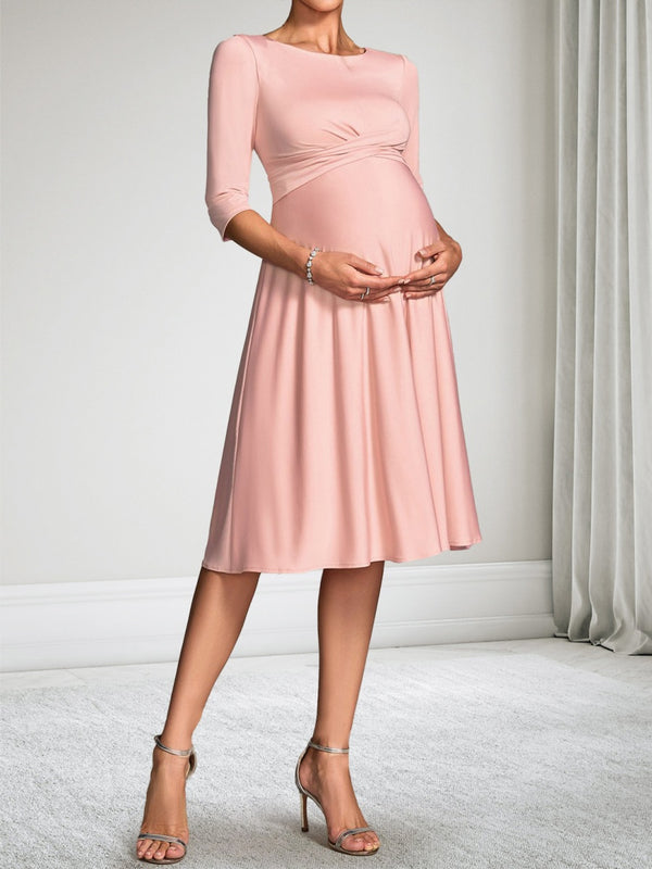 A-Line/Princess Scoop Neck Half Sleeves Knee-Length Baby Shower Wedding Guest Dresses