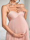 A-Line/Princess Spaghetti Straps Tea-Length Asymmetrical Pleated Satin Maternity Wedding Guest Dresses