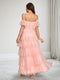 A-Line/Princess Off-the-Shoulder Ankle-Length Tulle Maternity Wedding Guest Dresses with Tiered Ruffles