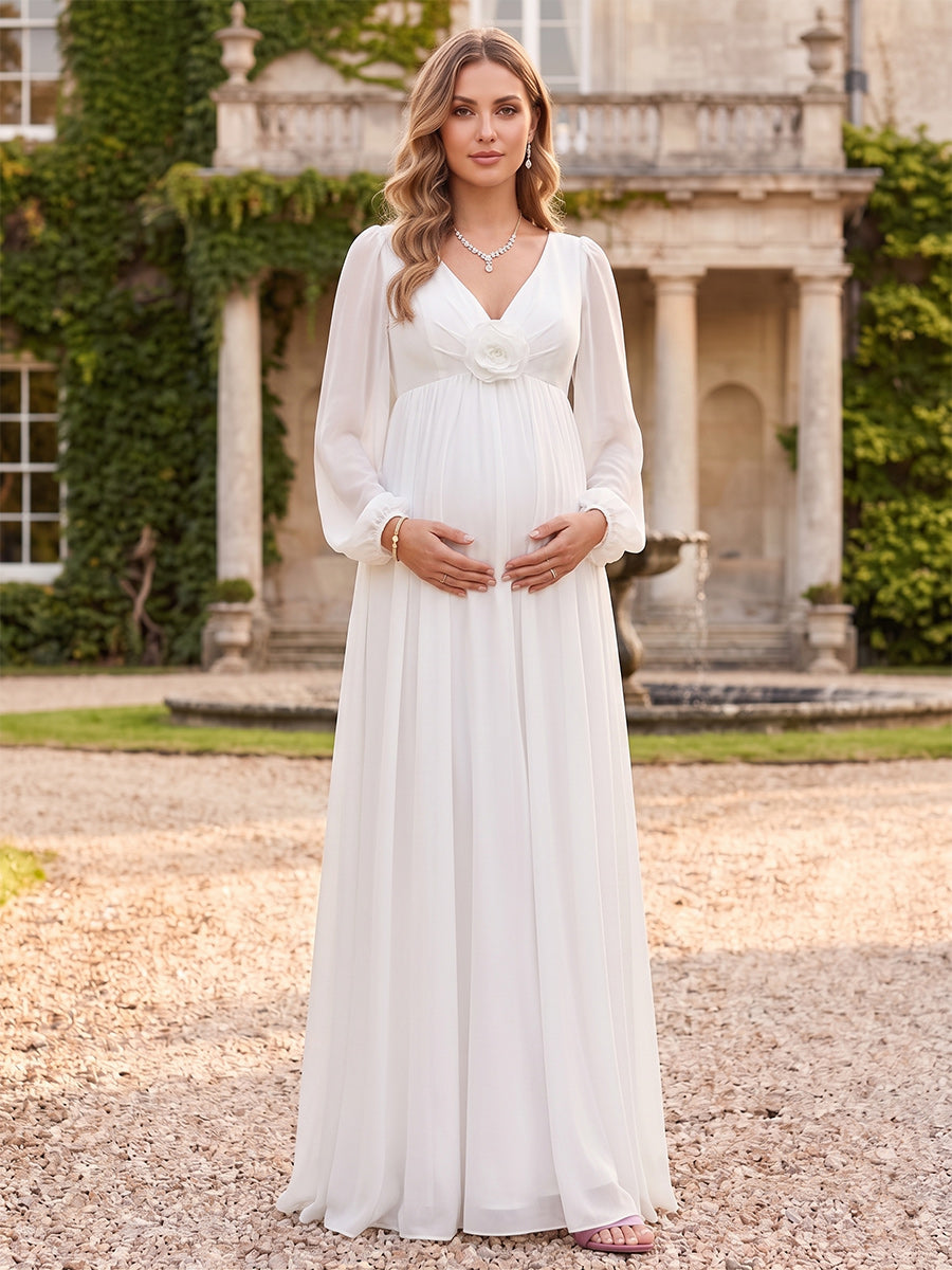 chiffon maternity dress Kimi + Kai Abby The off Lace Long Sleeve and Chiffon