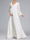 A-Line/Princess V-Neck Long Sleeves Floor-Length Chiffon Maternity Wedding Dresses with 3D Floral