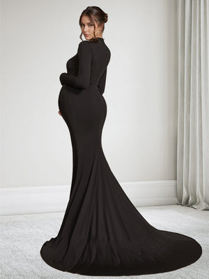 Trumpet/Mermaid High Neck Court Train Long Sleeves Baby Shower Wedding Guest Dresses