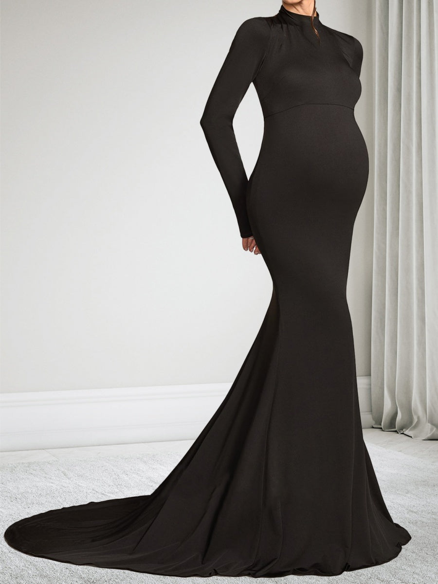 Trumpet/Mermaid High Neck Court Train Long Sleeves Maternity Wedding Guest Dresses