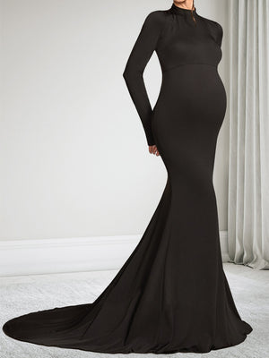 Trumpet/Mermaid High Neck Court Train Long Sleeves Baby Shower Wedding Guest Dresses