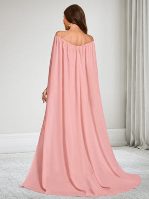 Trumpet/Mermaid Off-the-Shoulder Floor-Length Baby Shower Wedding Guest Dresses with Cape