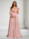 A-Line/Princess Off-the-Shoulder Short Sleeves Chiffon Floor-Length Maternity Wedding Guest Dresses with Ruffles