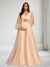 A-Line/Princess V-Neck Long Sleeves Tulle Floor-Length Baby Shower Wedding Guest Dresses with Ruched