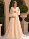 A-Line/Princess V-Neck Long Sleeves Tulle Floor-Length Maternity Wedding Guest Dresses with Ruched