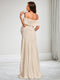 Sheath/Cloumn Off-the-Shoulder Sleeveless Floor-Length Maternity Wedding Guest Dresses with Pleated