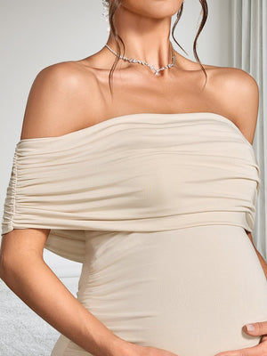 Sheath/Cloumn Off-the-Shoulder Sleeveless Floor-Length Baby Shower Wedding Guest Dresses with Pleated