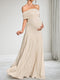 Sheath/Cloumn Off-the-Shoulder Sleeveless Floor-Length Maternity Wedding Guest Dresses with Pleated
