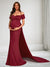 Sheath/Cloumn Off-the-Shoulder Short Sleeves Floor-Length Baby Shower Wedding Guest Dresses with Waist Cape