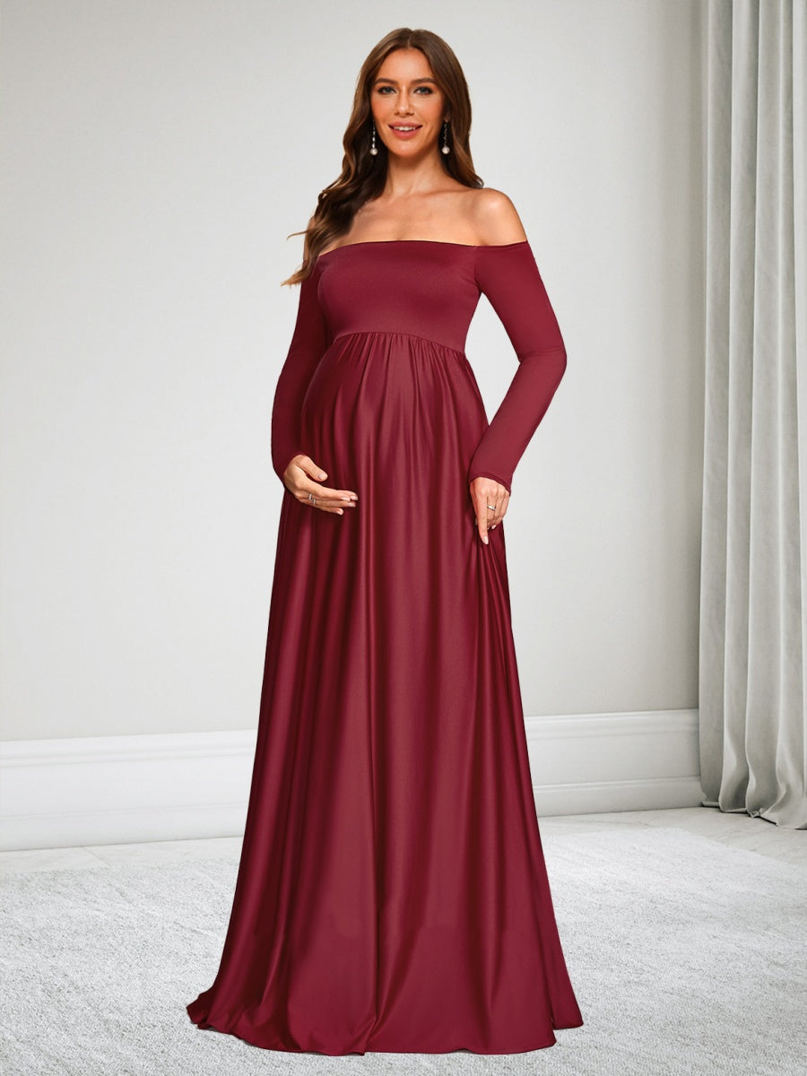 A-Line/Princess Off-the-Shoulder Long Sleeves Floor-Length Baby Shower Wedding Guest Dresses