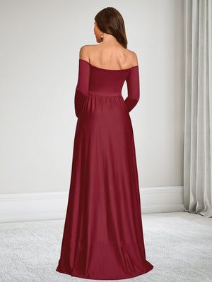 A-Line/Princess Off-the-Shoulder Long Sleeves Floor-Length Baby Shower Wedding Guest Dresses