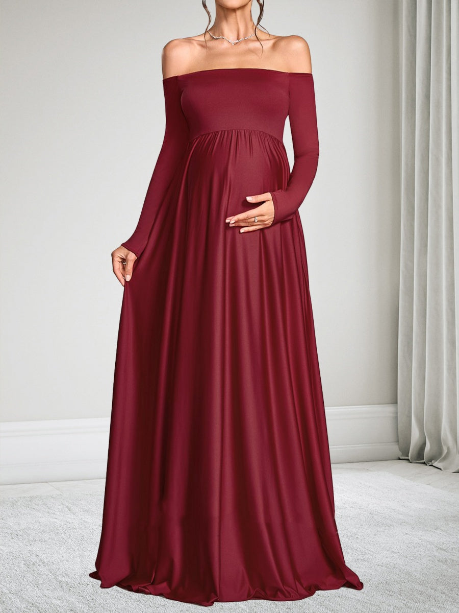 A-Line/Princess Off-the-Shoulder Long Sleeves Floor-Length Maternity Wedding Guest Dresses