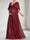 A-Line/Princess V-Neck Short Sleeves Sequin Floor-Length Maternity Wedding Guest Dresses with Side Slit
