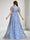 A-Line/Princess V-Neck Short Sleeves Lace Floor-Length Maternity Wedding Guest Dresses with Side Slit & Sequins
