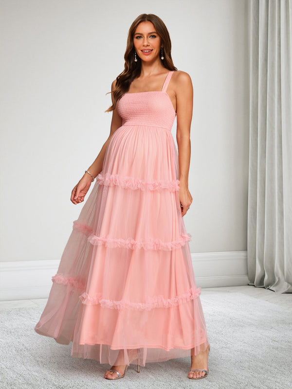 A-Line/Princess Square Neck Sleeveless Tulle Ankle-Length Baby Shower Wedding Guest Dresses with Ruffles