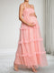 A-Line/Princess Square Neck Sleeveless Tulle Ankle-Length Maternity Wedding Guest Dresses with Ruffles