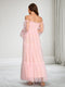 A-Line/Princess Off-the-Shoulder Long Sleeves Tulle Ankle-Length Maternity Wedding Guest Dresses with Ruffles