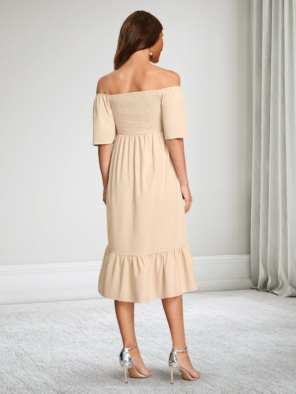 A-Line/Princess Off-the-Shoulder Short Sleeves Chiffon Baby Shower Wedding Guest Dresses with Ruffles