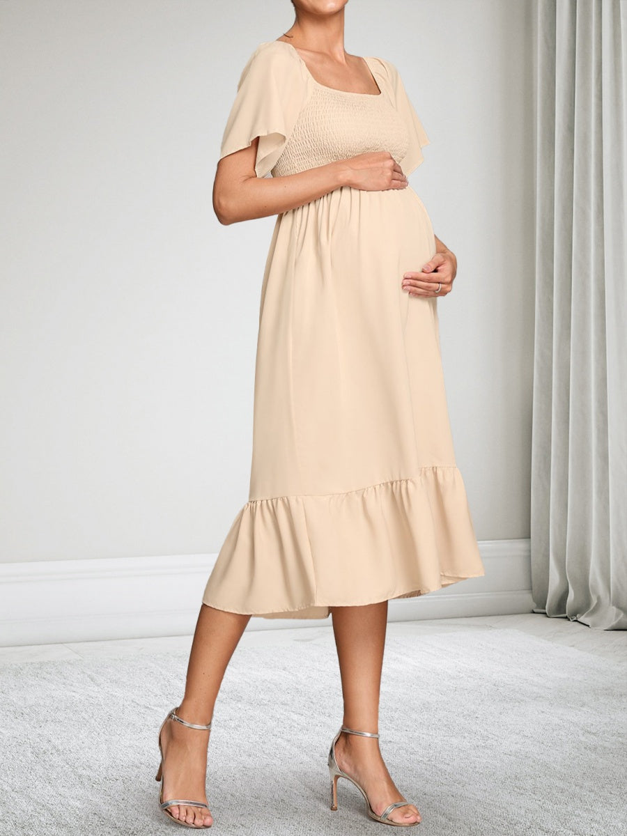A-Line/Princess Off-the-Shoulder Short Sleeves Chiffon Maternity Wedding Guest Dresses with Ruffles