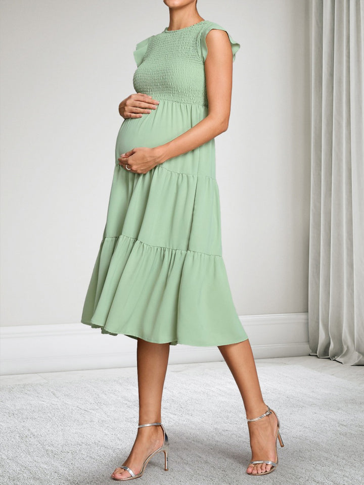 A-Line/Princess Round Neck Sleeveless Knee-Length Chiffon Maternity Wedding Guest Dresses