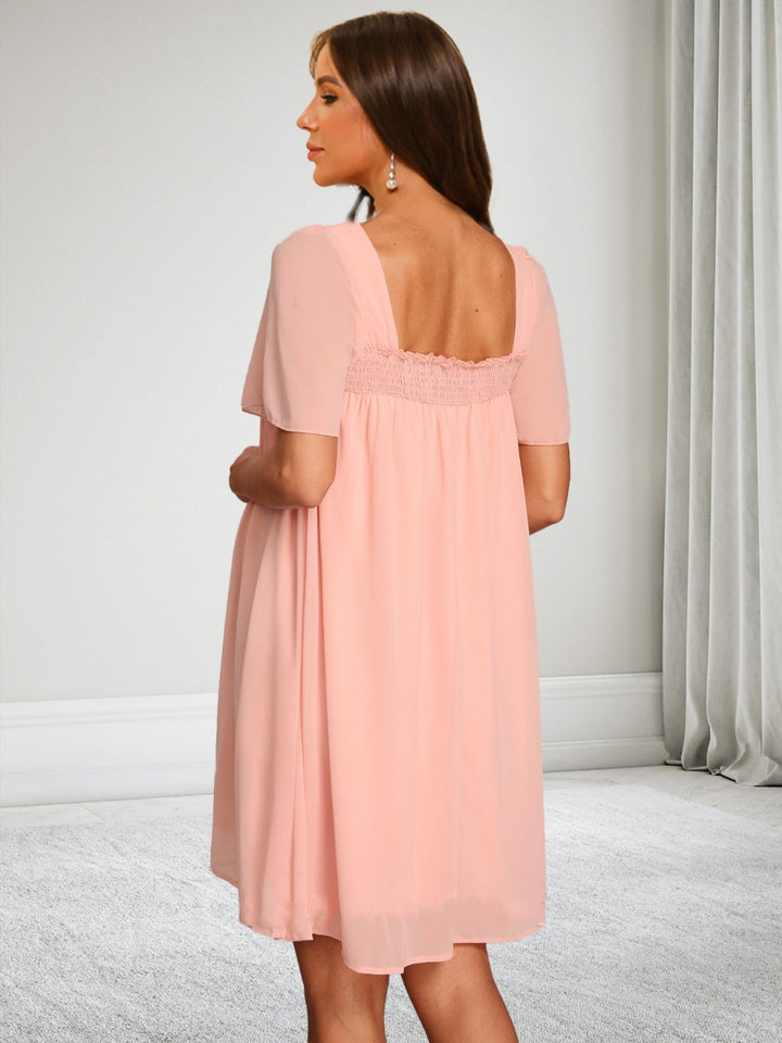 A-Line/Princess Square Neck Short Sleeves Midi Chiffon Maternity Wedding Guest Dresses
