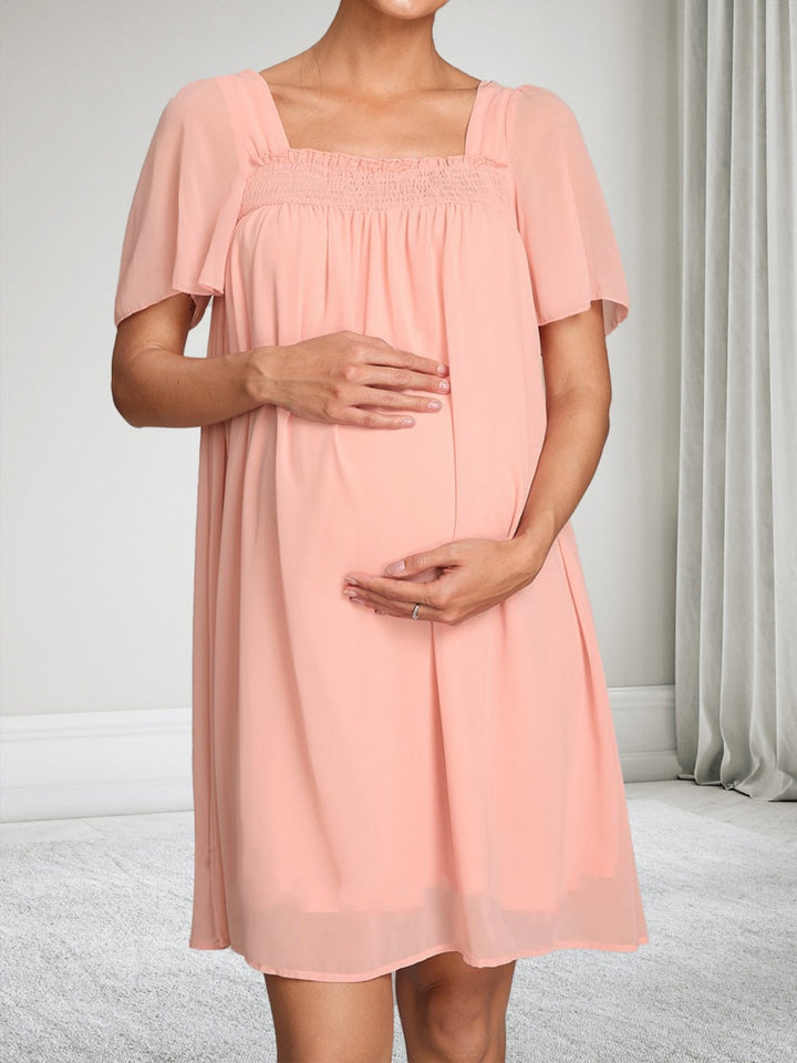 A-Line/Princess Square Neck Short Sleeves Midi Chiffon Maternity Wedding Guest Dresses