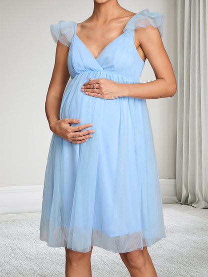 A-Line/Princess V-Neck Cap Sleeves Knee-Length Tulle Baby Shower Wedding Guest Dresses