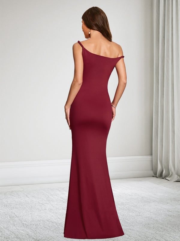 Trumpet/Mermaid Asymmetrical Neck Sleeveless Floor-Length Baby Shower Wedding Guest Dresses