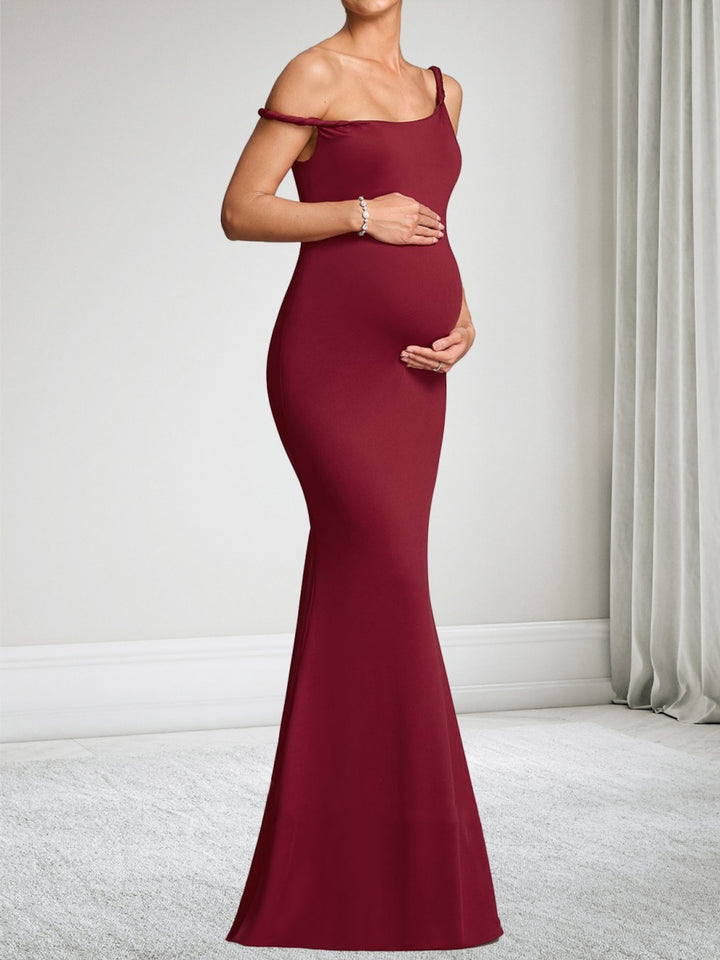Trumpet/Mermaid Asymmetrical Neck Sleeveless Floor-Length Maternity Wedding Guest Dresses