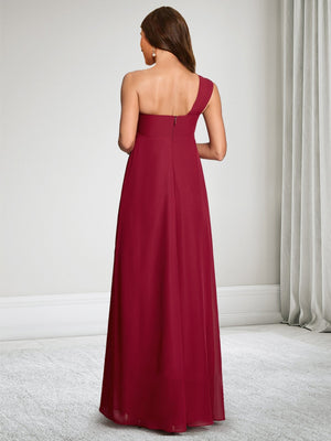 A-Line/Princess One-Shoulder Sleeveless Chiffon Floor-Length Baby Shower Wedding Guest Dresses with Ruched