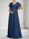 A-Line/Princess V-Neck Short Sleeves Chiffon Floor-Length Maternity Wedding Guest Dresses with Appliques
