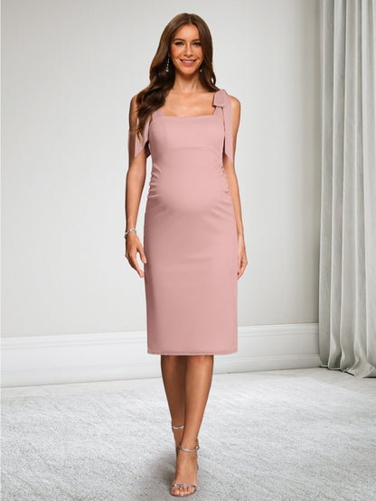 Sheath/Cloumn Square Neck Chiffon Knee-Length Baby Shower Wedding Guest Dresses with Bowknot