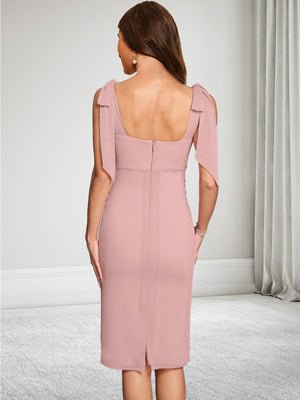 Sheath/Cloumn Square Neck Chiffon Knee-Length Baby Shower Wedding Guest Dresses with Bowknot