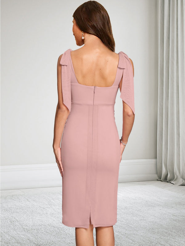 Sheath/Cloumn Square Neck Chiffon Knee-Length Baby Shower Wedding Guest Dresses with Bowknot