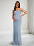 Sheath/Cloumn Square Neck Chiffon Floor-Length Baby Shower Wedding Guest Dresses with Bowknot
