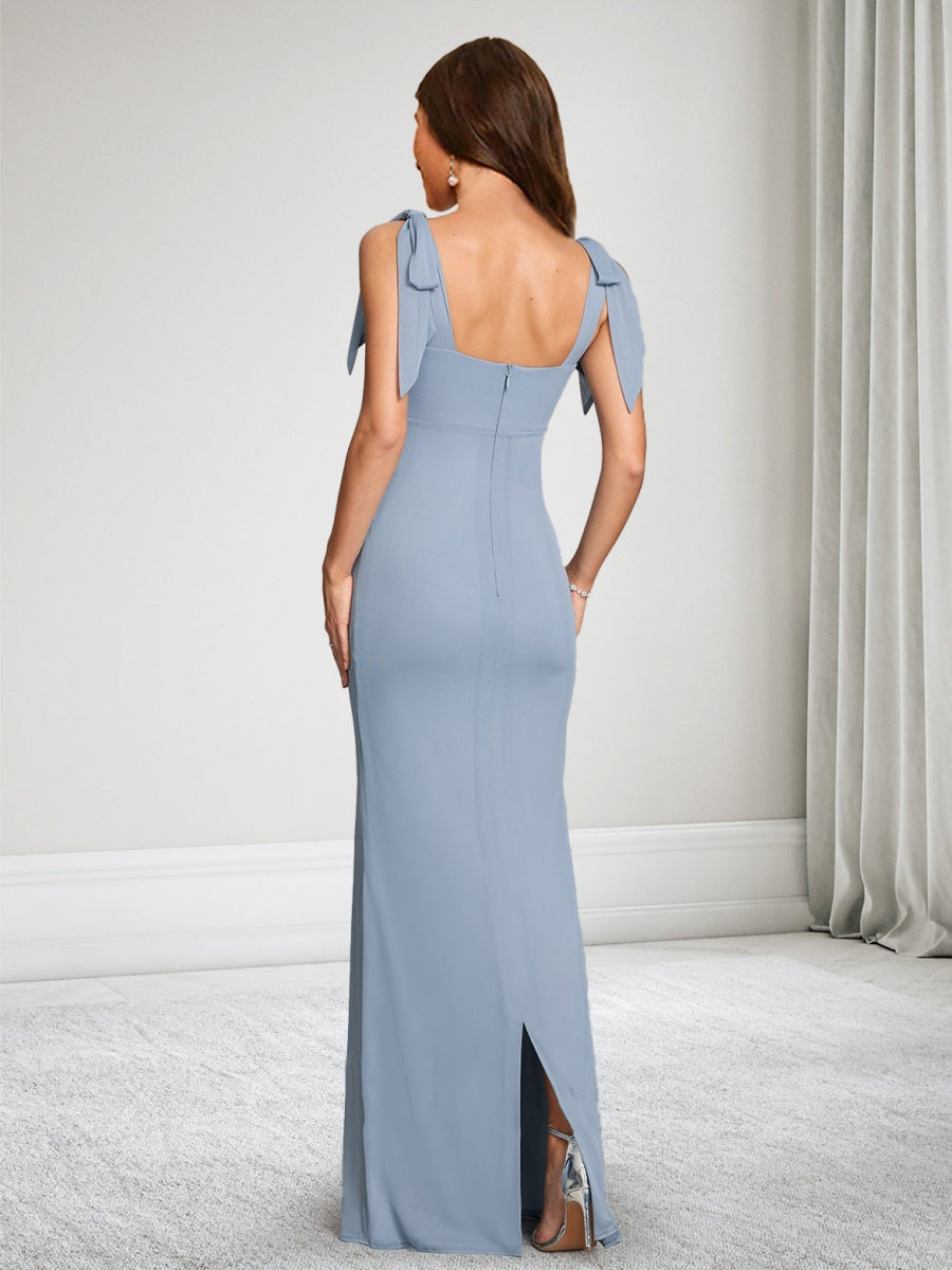 Sheath/Cloumn Square Neck Chiffon Floor-Length Baby Shower Wedding Guest Dresses with Bowknot