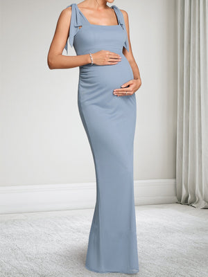 Sheath/Cloumn Square Neck Chiffon Floor-Length Baby Shower Wedding Guest Dresses with Bowknot