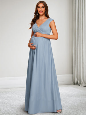 A-Line/Princess V-Neck Chiffon Floor-Length Baby Shower Wedding Guest Dresses with Ruched