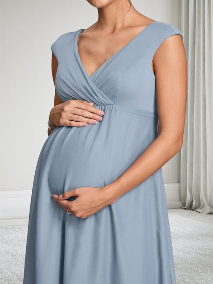 A-Line/Princess V-Neck Chiffon Floor-Length Baby Shower Wedding Guest Dresses with Ruched