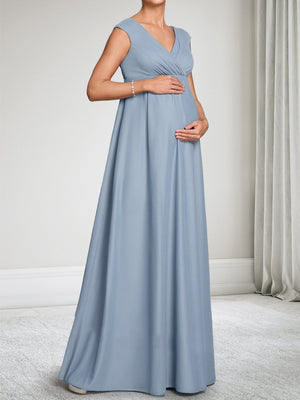 A-Line/Princess V-Neck Chiffon Floor-Length Baby Shower Wedding Guest Dresses with Ruched