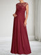 A-Line/Princess Boat Neck Cap Sleeves Floor-Length Maternity Wedding Guest Dresses with Lace