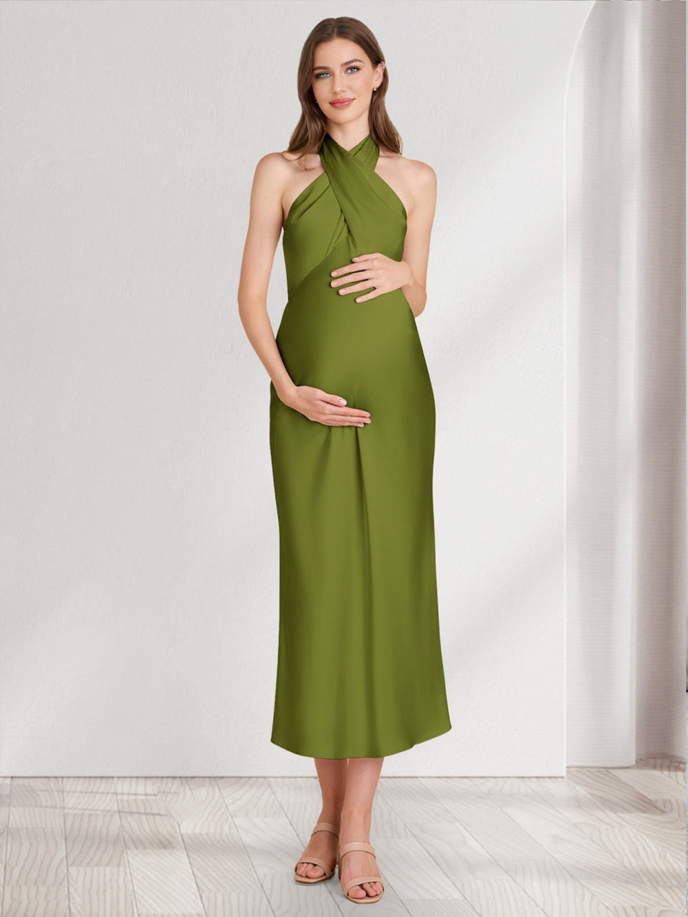 Sheath/Column Criss Cross Ruched Ankle-Length Baby Shower Bridesmaid Dresses