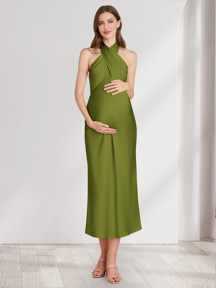 Sheath/Column Criss Cross Ruched Ankle-Length Maternity Bridesmaid Dresses