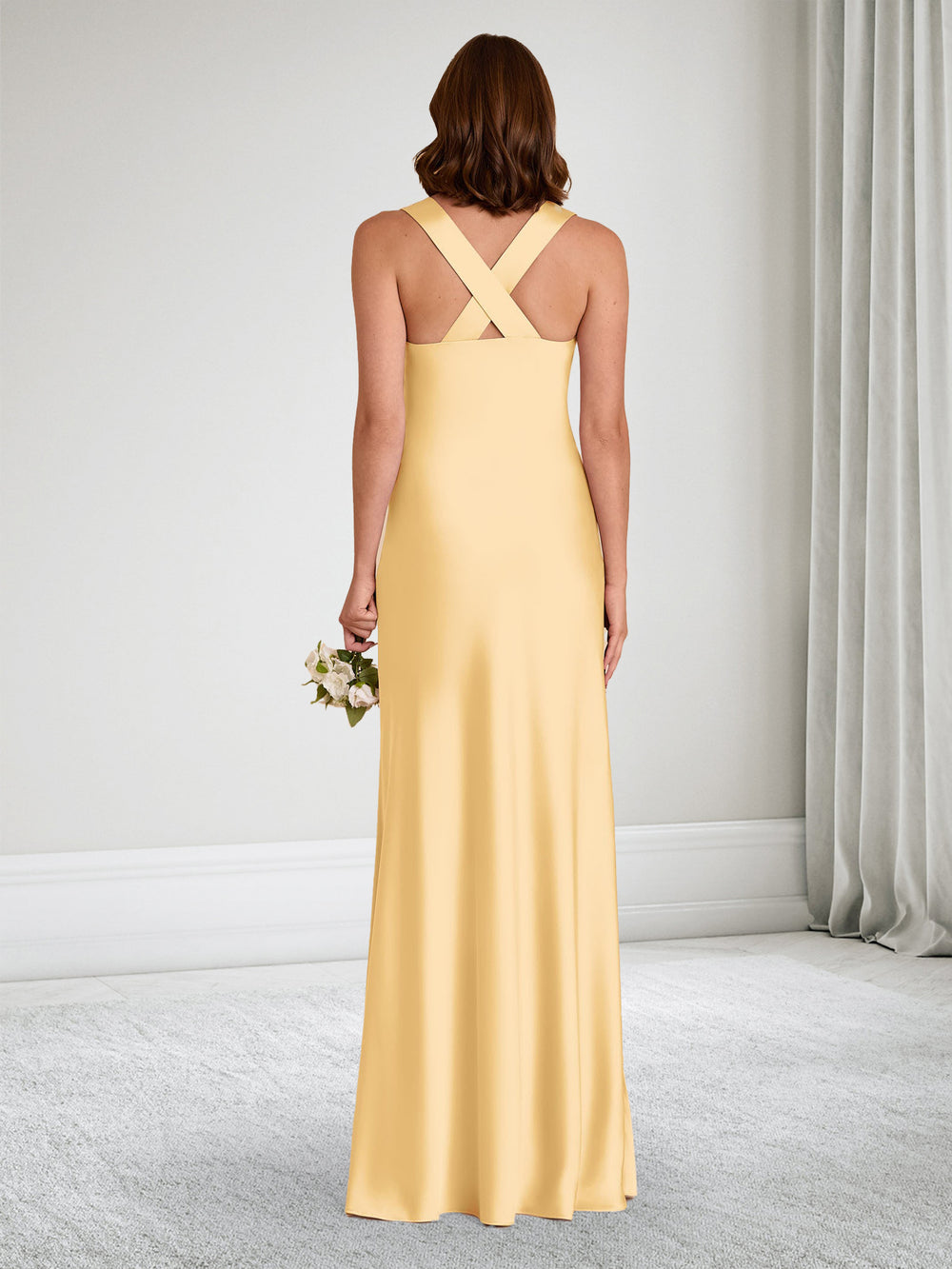 A-Line/Princess V-Neck Sleeveless Floor-Length Ruched Baby Shower Bridesmaid Dresses