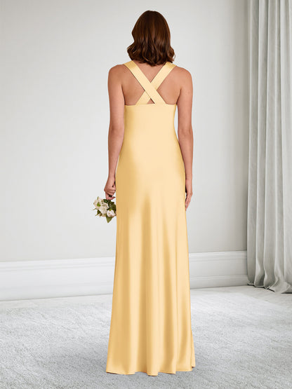 A-Line/Princess V-Neck Sleeveless Floor-Length Ruched Baby Shower Bridesmaid Dresses